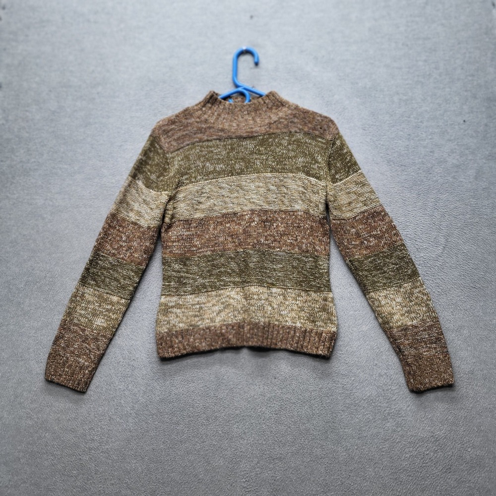 Dressbarn Women Sweater S‎ Brown Acrylic Silk Striped